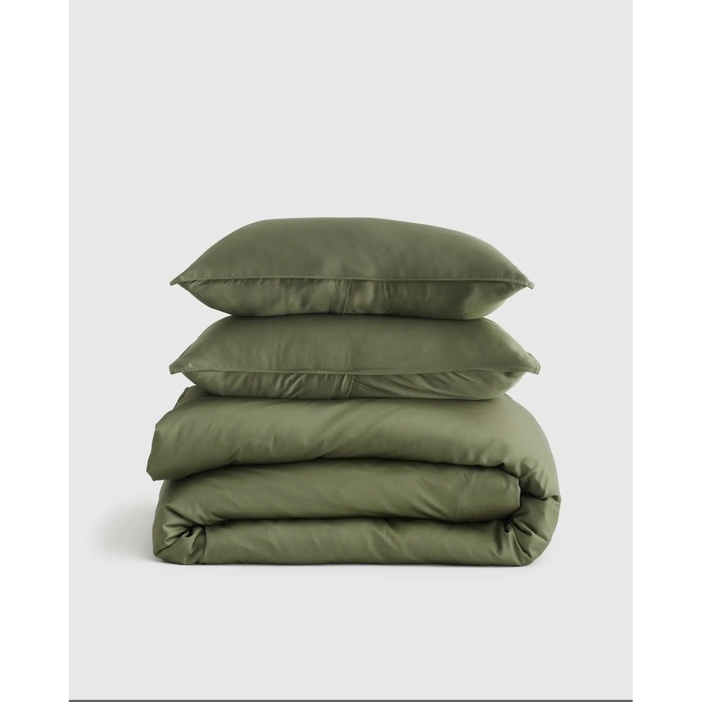 Quince Bamboo Viscose Duvet Cover Set Olive Green Full Queen Bedding NWOT